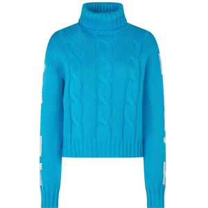 Saint Barth, Hoge Hals Kabelgebreide Coltrui Blauw, Dames, Maat:L