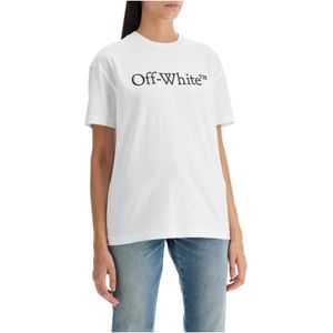 Off White, Tops, Dames, Wit, M, Katoen, Logo Print Crew Neck Cotton T-Shirt