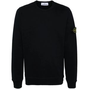 Stone Island, Sweatshirts & Hoodies, Heren, Blauw, S, Katoen, Biologisch Katoenen Crewneck Sweatshirt