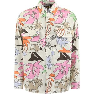Palm Angels, Overhemden, Heren, Veelkleurig, M, Heren Allover Palmity Shirt Wit/Mult