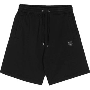 Maison Kitsuné, Zwarte Shorts met Vos Patch Zwart, Heren, Maat:L