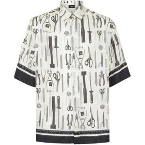 Fendi, Overhemden, Heren, Wit, L, Zijden Tools Print Shirt Wit
