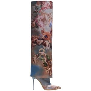 Balmain, Schoenen, Dames, Veelkleurig, 36 EU, Leer, Ariel laarzen in Sky print leer