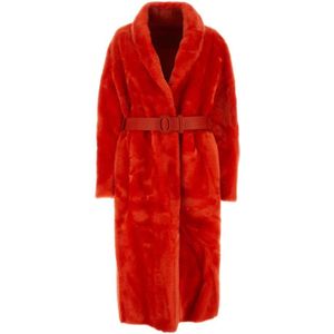 Jil Sander, Rode Shearling Jas - Stijlvol en Warm Rood, Dames, Maat:S