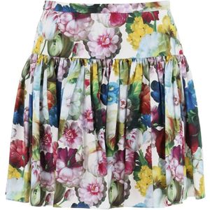 Dolce & Gabbana, Rokken, Dames, Veelkleurig, XS, Katoen, Nocturnal Flower Geplooide Mini Rok