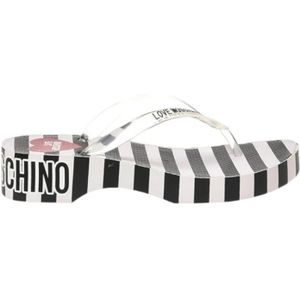 Love Moschino, Gestreepte sandalen met lage hak en plateau Zwart, Dames, Maat:38 EU