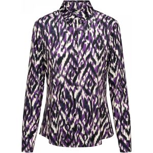 &Co Woman, Blouses & Shirts, Dames, Paars, 2Xl, Polyester, Paarse Ikat Print Blouse met Lange Mouwen