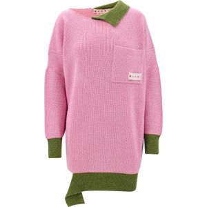 Marni, Gezellige en stijlvolle oversized trui met ronde hals Roze, Dames, Maat:3XS