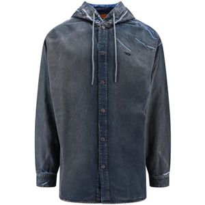 Diesel, Sweatshirts & Hoodies, Heren, Blauw, S, Denim, Denim overhemd met geborduurd logo