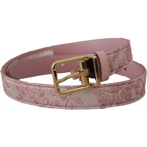 Dolce & Gabbana, Accessoires, Dames, Roze, ONE Size, Leer, Roze Jacquard Geborduurde Riem met Gouden Gesp