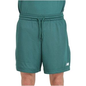 New Balance, Korte broeken, Heren, Groen, M, Polyester, Groene Mesh Logo Shorts