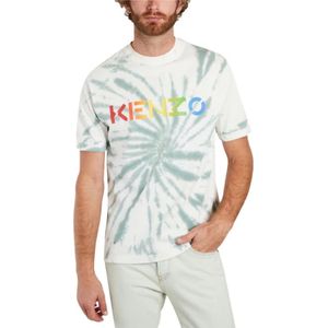 Kenzo, Regenboog Logo Relaxte Fit T-Shirt Wit, Heren, Maat:M