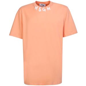 Msgm, Tops, Heren, Oranje, S, Katoen, Oranje Logo Print Ronde hals T-shirt
