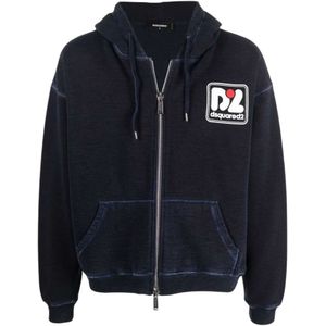 Dsquared2, Sweatshirts & Hoodies, Heren, Blauw, S, Katoen, Heren Zip-Up Trainingsweatshirt met Vervaagd Logo