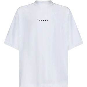 Marni, Tops, Heren, Wit, M, Katoen, Boxy-fit T-shirt van Biologisch Katoen met Logo Print