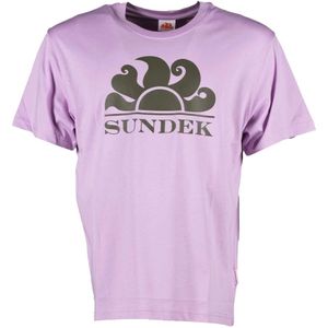 Sundek, Tops, Heren, Roze, XL, Nieuwe Simeon Lila Print T-Shirt