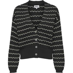 Only, Gestreepte V-Hals Cardigan Zwart, Dames, Maat:L