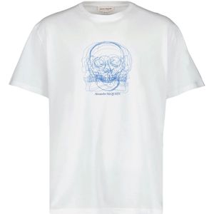 Alexander McQueen, Tops, Heren, Wit, L, Katoen, Skull Print Ronde Hals T-shirt