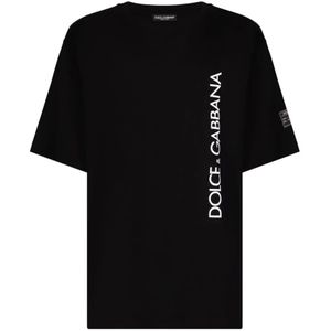 Dolce & Gabbana, Tops, Heren, Zwart, M, Katoen, Zwarte Logo Print T-shirts en Polos