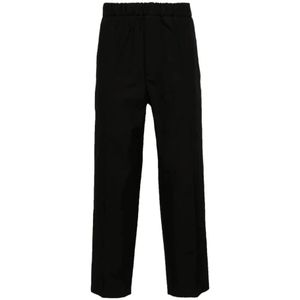 Jil Sander, Zwarte katoenen broek met hoge taille en wijde pijpen Zwart, Heren, Maat:XS