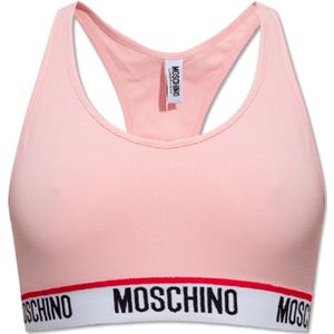 Moschino, Tops, Dames, Roze, M, Katoen, Crop top met logo