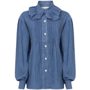 See by Chloé, Blouses & Shirts, Dames, Blauw, S, Denim, Romantische Denim Blouse met Plastron