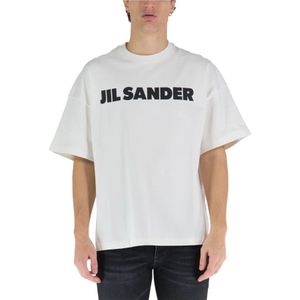 Jil Sander, Heren T-shirt van katoen met relaxte pasvorm Wit, Heren, Maat:XL