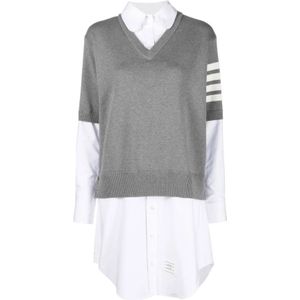 Thom Browne, Grijze Overhemd en Trui Jurk Grijs, Dames, Maat:2XS