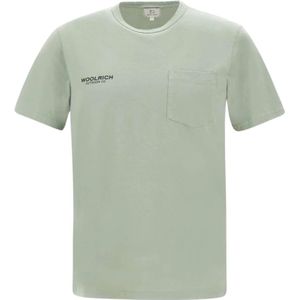 Woolrich, Tops, Heren, Groen, S, Retro Safari Groene Ronde Hals T-shirt