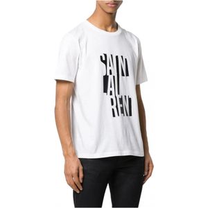 Saint Laurent, Katoenen Logo T-shirt - Wit Ronde Hals Korte Mouw Wit, Heren, Maat:S