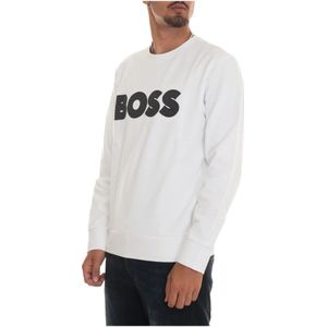 Boss, Sweatshirts & Hoodies, Heren, Wit, 2Xl, Katoen, Maxi Logo Crewneck Sweatshirt