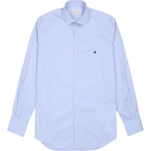 Brooksfield, Overhemden, Heren, Blauw, M, Katoen, Katoenen Overhemd Modern Fit Lange Mouw
