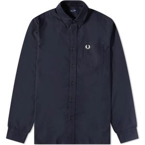 Fred Perry, Overhemden, Heren, Blauw, S, Katoen, Authentiek Oxford Overhemd Licht Navy-s