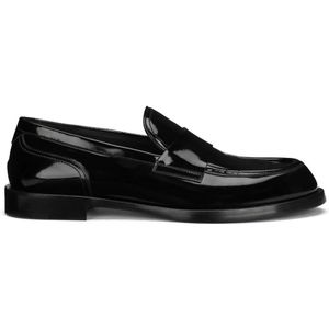 Dolce & Gabbana, Schoenen, Heren, Zwart, 41 1/2 EU, Leer, Zwarte leren platte schoenen met logo zool