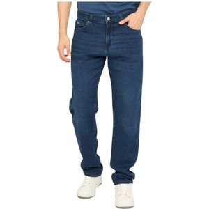 Hugo Boss, Jeans, Heren, Blauw, W38, Denim, Blauwe Casual Straight Fit Denim Jeans