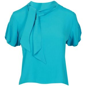 Mauro Grifoni, Blouses & Shirts, Dames, Blauw, S, Zijden Strik Kraag Turquoise Shirt