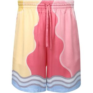 Casablanca, Bedrukte Satijnen Bermuda Shorts Roze, Heren, Maat:S