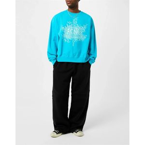 Acne Studios, Sweatshirts & Hoodies, Heren, Blauw, M, Katoen, Devil Glow Logo Sweatshirt Fluo Blue