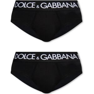 Dolce & Gabbana, Ondergoed, Heren, Zwart, L, Katoen, Logo slips 2-pack