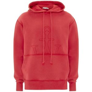 JW Anderson, Sweatshirts & Hoodies, Heren, Rood, XL, Katoen, Rode Logo-geborduurde Hoodie