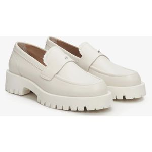 Estro, Schoenen, Dames, Beige, 38 EU, Leer, Dames Lichtbeige Leren Loafers met een Chunky Zool Er 00114644