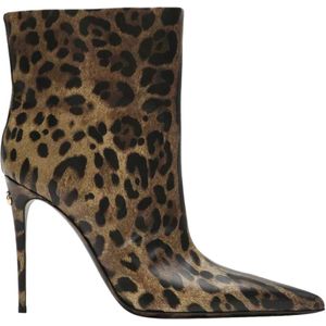 Dolce & Gabbana, Schoenen, Dames, Bruin, 39 EU, Leer, Luipaardprint Enkellaarzen