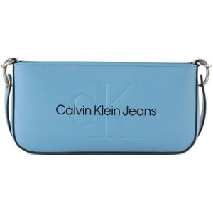 Calvin Klein Jeans, Tassen, Dames, Blauw, ONE Size, Leer, Schoudertas van imitatieleer met reliëflogo