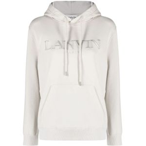 Lanvin, Sweatshirts & Hoodies, Dames, Wit, XS, Elegant Geborduurde Regular Fit Hoodie