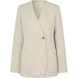 Modström, Jassen, Dames, Beige, L, Asymmetrische Knoop Blazer