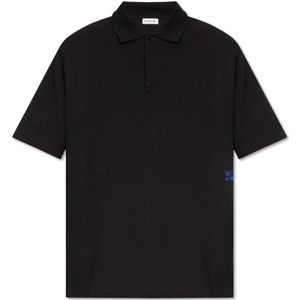 Burberry, Tops, Heren, Zwart, XS, Katoen, Polo shirt met geborduurd logo