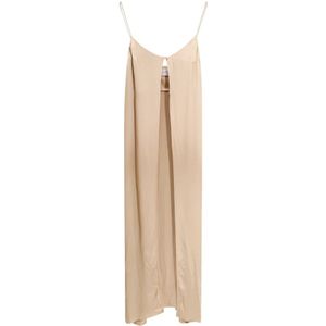 The Nina Studio, Kleedjes, Dames, Beige, L, Polyester, Satin Vest met Frontale Knoopsluiting