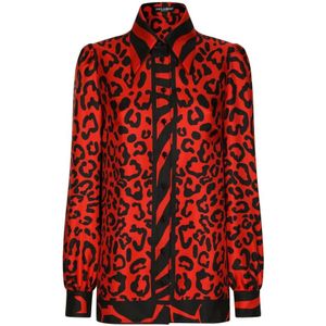 Dolce & Gabbana, Blouses & Shirts, Dames, Rood, S, Luipaard Shirt