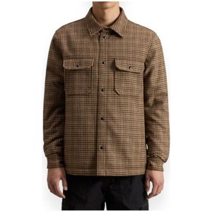 Woolrich, Jassen, Heren, Beige, L, Wol, Geruite Overshirt in Alaskawol