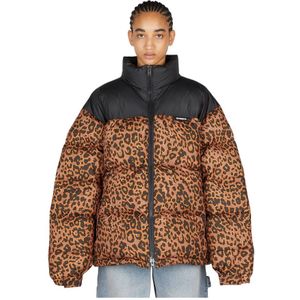 Vetements, Leopard Print Gewatteerde Jas Bruin, Dames, Maat:S